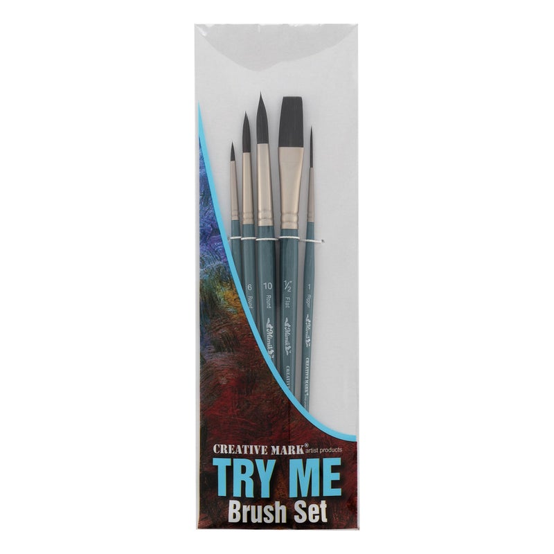 Creative Mark Artist Paint Brush Set - Mimik Synthethic Squirrel Short Handle Paint Brushes - Assorted Sizes - Try Me Pack - 5 Pieces - Image 1